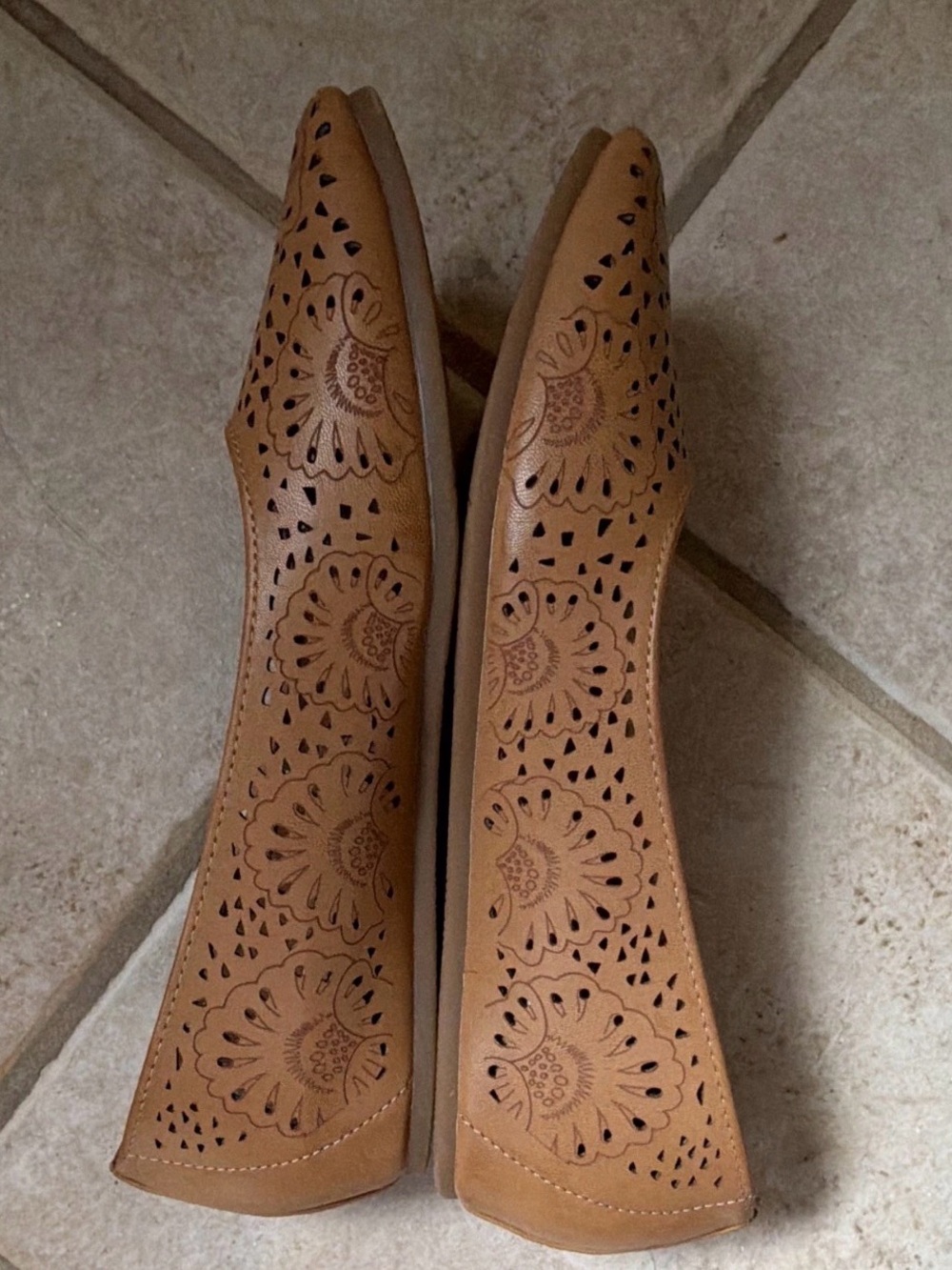 BareTraps Women's Tan Laser-Cut Slip-On Flats - Picture 2 of 4